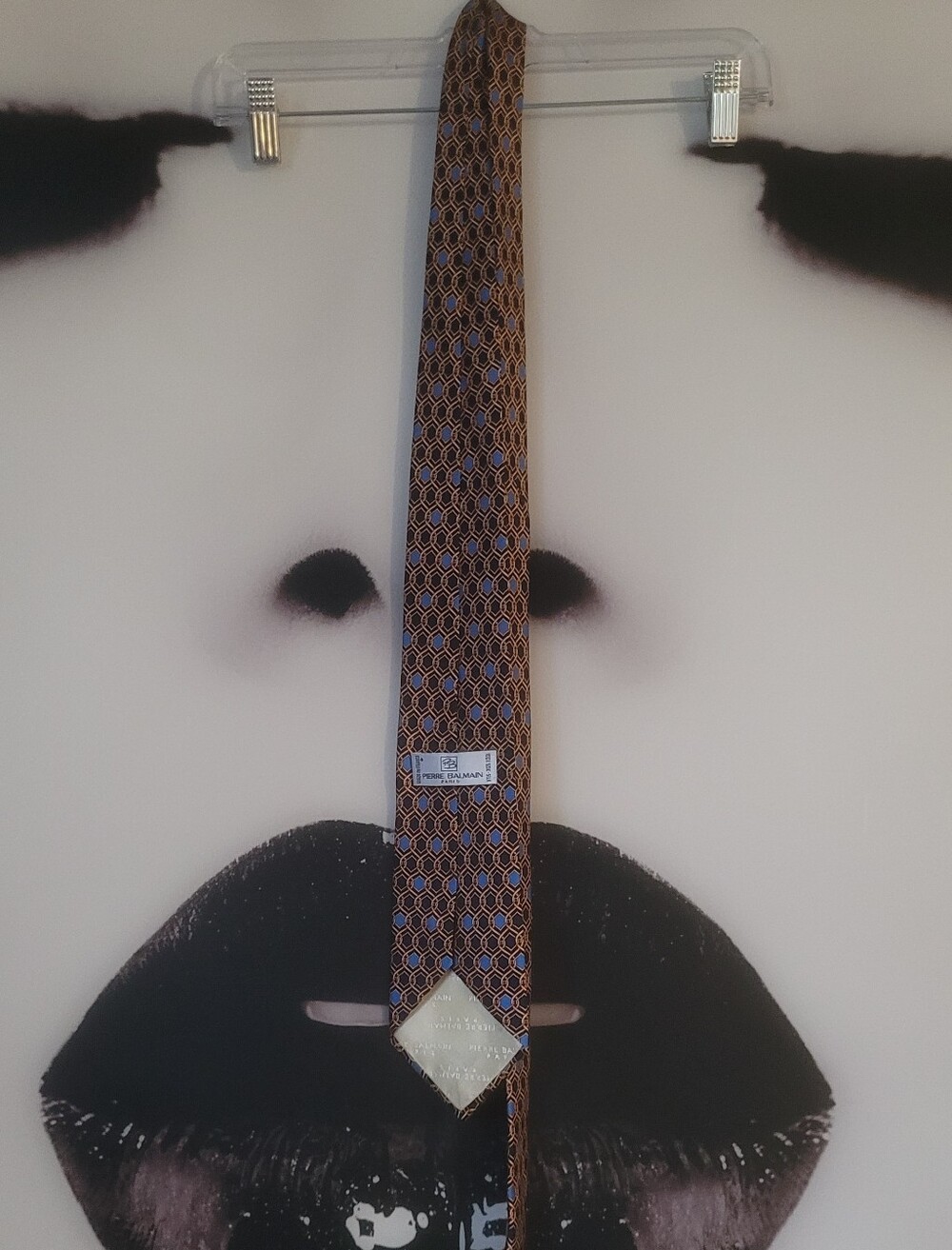 Balmain Black, Gold & Blue Silk Tie